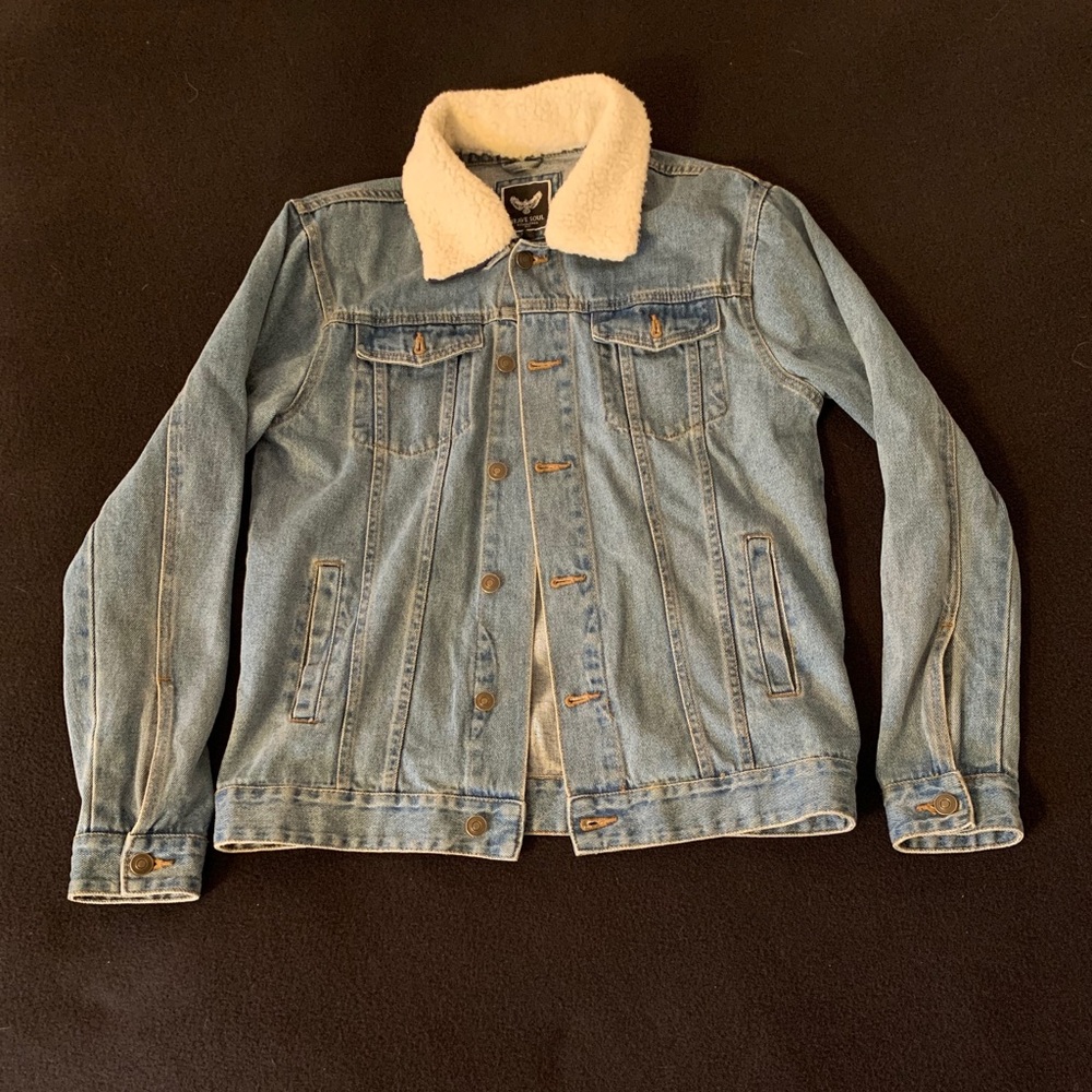 Regular Denim Jacket with Sherpa Collar